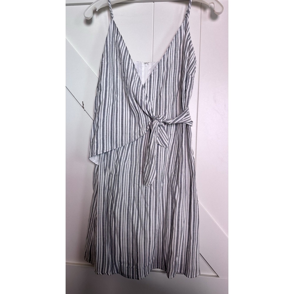 Giani Bernini Mini Dress Size S Lined Spaghetti Strap Wrap Front Gray Striped
